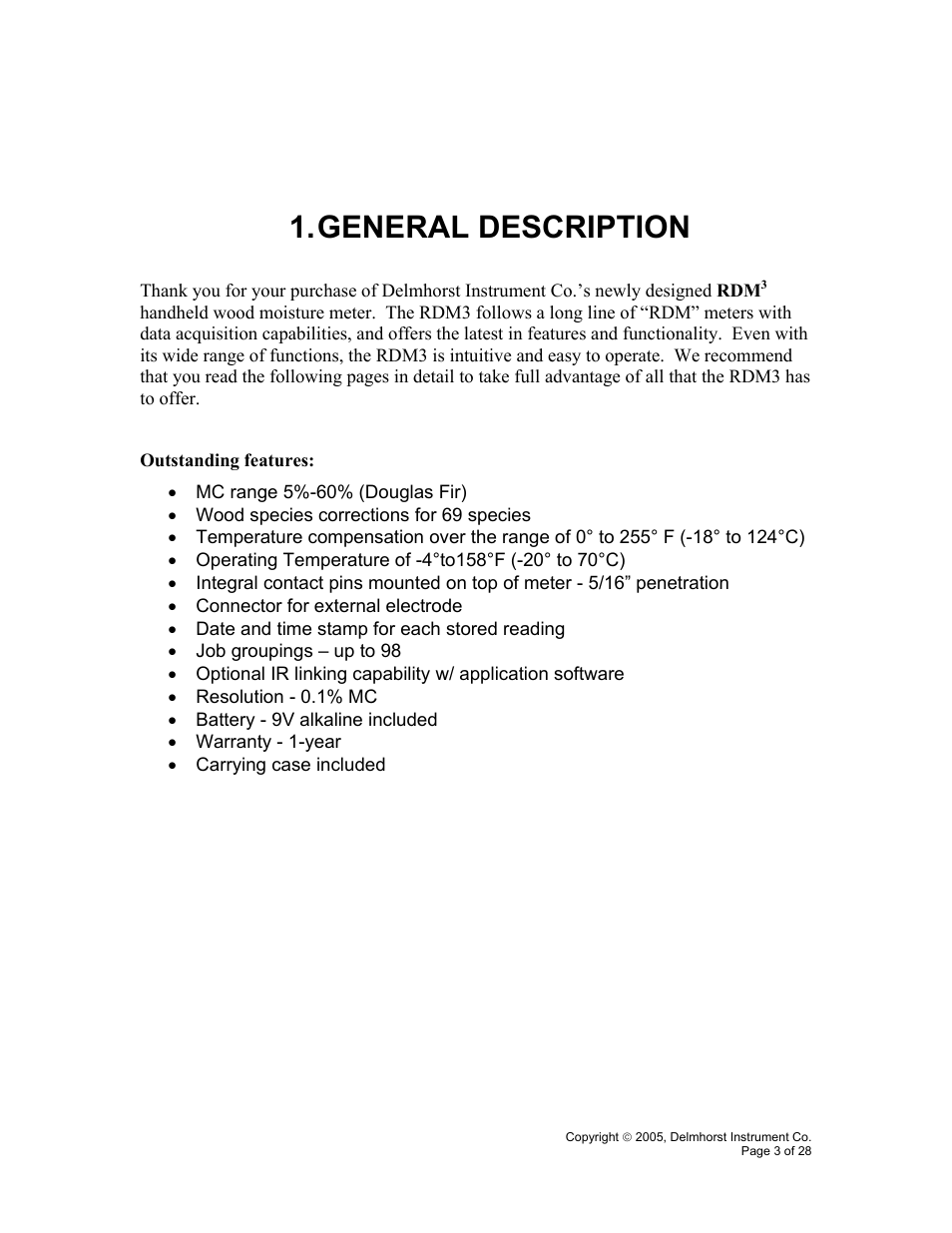 General description | Delmhorst Instrument RDM-3P User Manual | Page 6 / 31