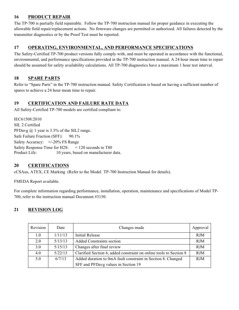 Detcon TP-700 SIL 2 Safety Manual User Manual | Page 6 / 6