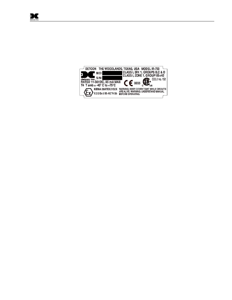 Installation, Atex operational guidelines for safe use, Figure 8 atex approval label | 1 atex operational guidelines for safe use | Detcon IR-700 User Manual | Page 9 / 50