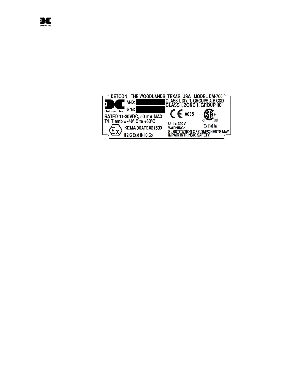 Installation, Atex operational guidelines for safe use, Figure 7 atex approval label | 1 atex operational guidelines for safe use | Detcon DM-700 User Manual | Page 9 / 58