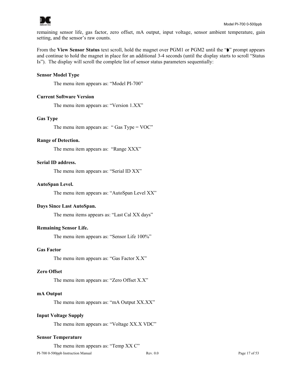 Detcon PI-700 0-500ppb User Manual | Page 21 / 59