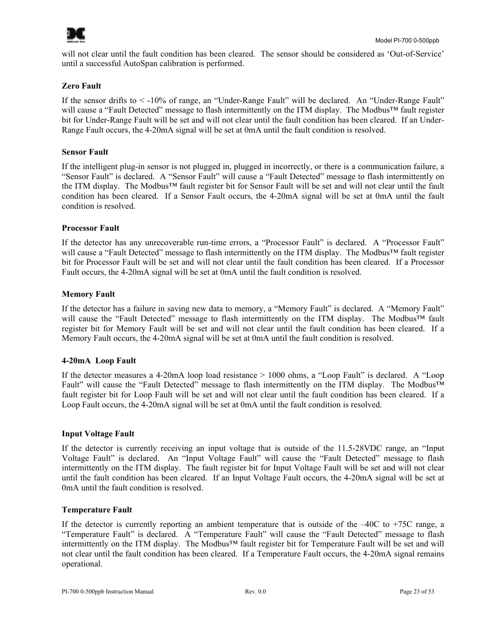 Detcon PI-700 0-500ppb User Manual | Page 27 / 59