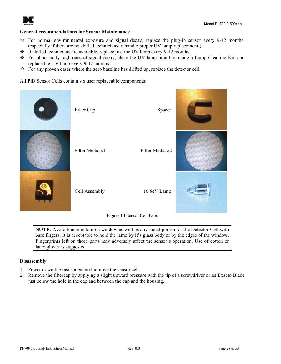 Figure 13 sensor cell parts | Detcon PI-700 0-500ppb User Manual | Page 32 / 59