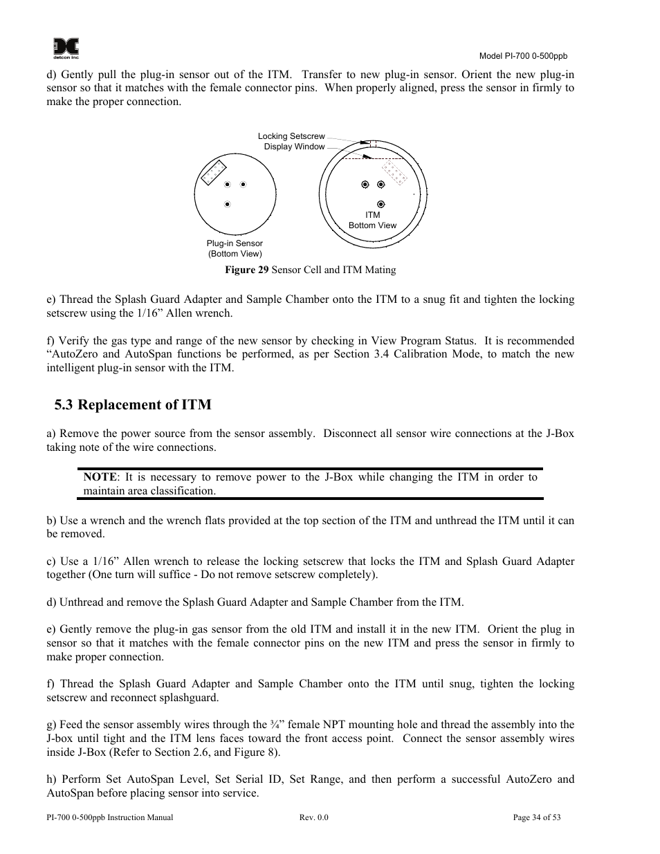 3 replacement of itm, Replacement of itm, Figure 28 sensor cell and itm mating | Detcon PI-700 0-500ppb User Manual | Page 38 / 59