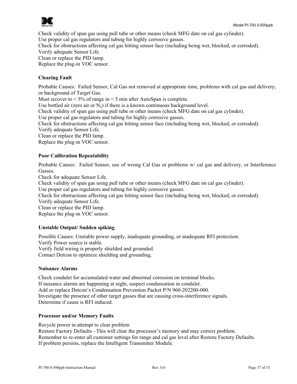 Detcon PI-700 0-500ppb User Manual | Page 41 / 59