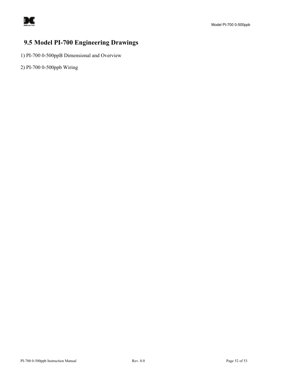 5 model pi-700 engineering drawings, Model pi-700 engineering drawings | Detcon PI-700 0-500ppb User Manual | Page 56 / 59