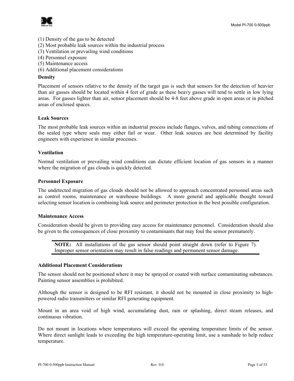 Detcon PI-700 0-500ppb User Manual | Page 9 / 59