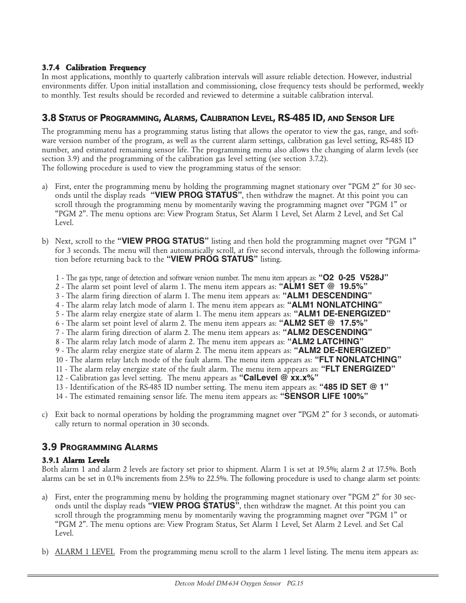 Rs-485 id | Detcon DM-634 User Manual | Page 15 / 21