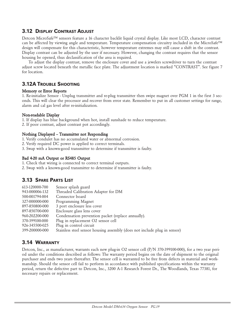 12 d, 12a t, 13 s | 14 w | Detcon DM-634 User Manual | Page 19 / 21