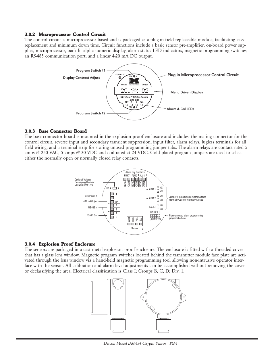 Detcon model dm-634 oxygen sensor pg.4, Plug-in microprocessor control circuit | Detcon DM-634 User Manual | Page 4 / 21
