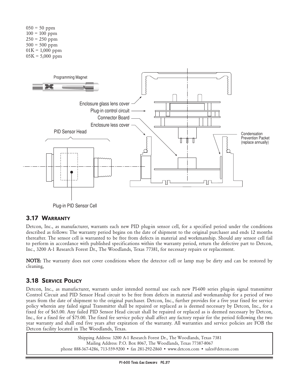 17 w, 18 s | Detcon PI-600 User Manual | Page 37 / 37