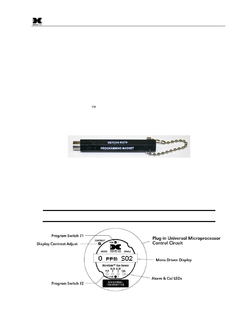 Alarm 1 level adjustment, Alarm 2 level adjustment, Calibration level adjustment | Programming magnet operating instructions, 2 alarm 1 level adjustment, 3 alarm 2 level adjustment, 4 calibration level adjustment, 4 programming magnet operating instructions | Detcon DM-600IS User Manual | Page 27 / 41