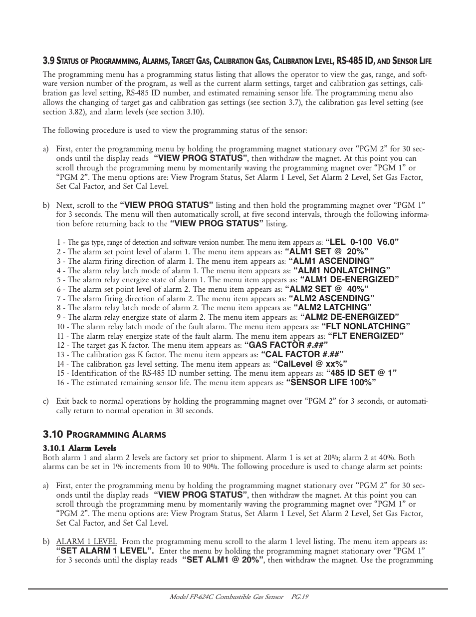 Rs-485 id, 10 p | Detcon FP-624C User Manual | Page 19 / 26