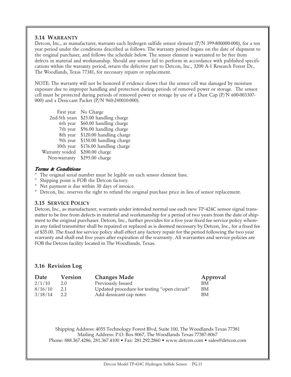 Detcon TP-424C User Manual | Page 15 / 15