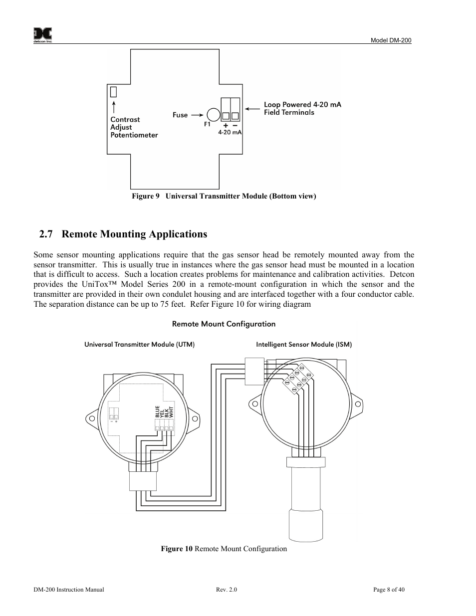 7 remote mounting applications, Remote mounting applications, Figure 10 remote mount configuration | Detcon DM-200 User Manual | Page 12 / 50