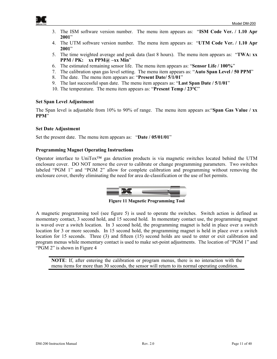 Figure 11 magnetic programming tool | Detcon DM-200 User Manual | Page 15 / 50