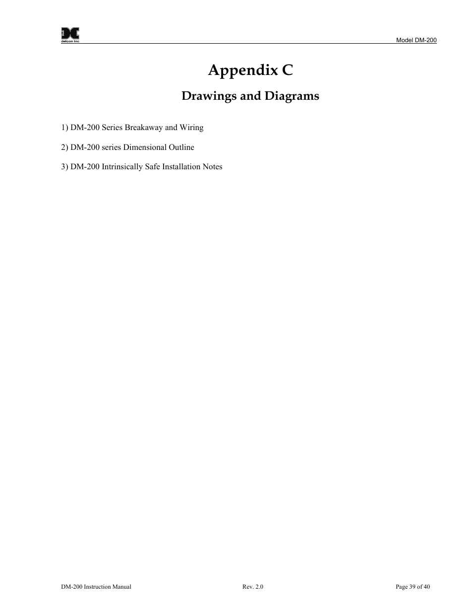 Appendix c, Drawings and diagrams | Detcon DM-200 User Manual | Page 43 / 50