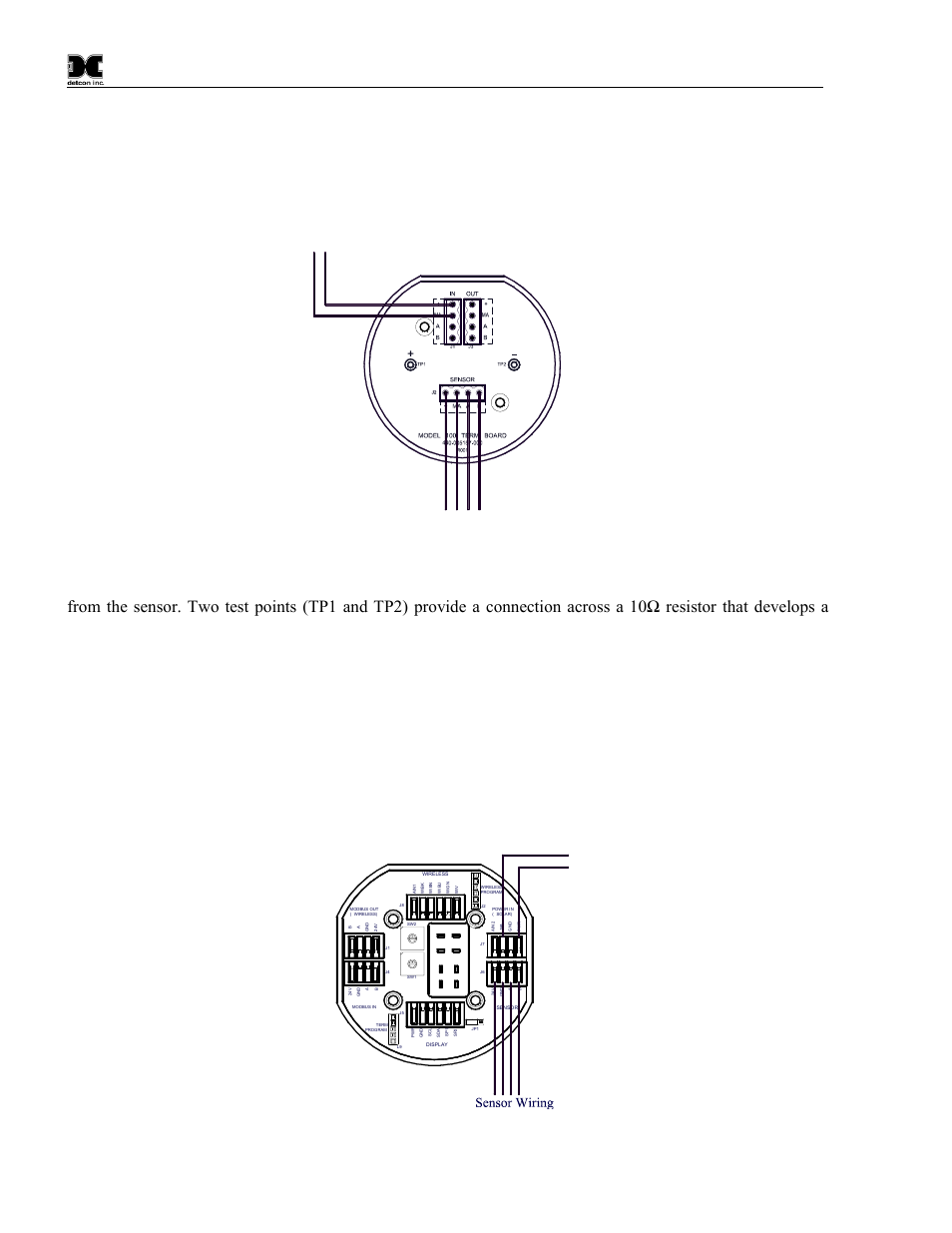 Model 100 standard terminal board (optional), Dm-100 display terminal board (optional), 3 model 100 standard terminal board (optional) | 4 dm-100 display terminal board (optional), Figure 7 dm standard terminal board, Figure 8 model 100 display terminal board, Customer wiring, Customer wiring sensor wiring | Detcon DM-100 User Manual | Page 8 / 44