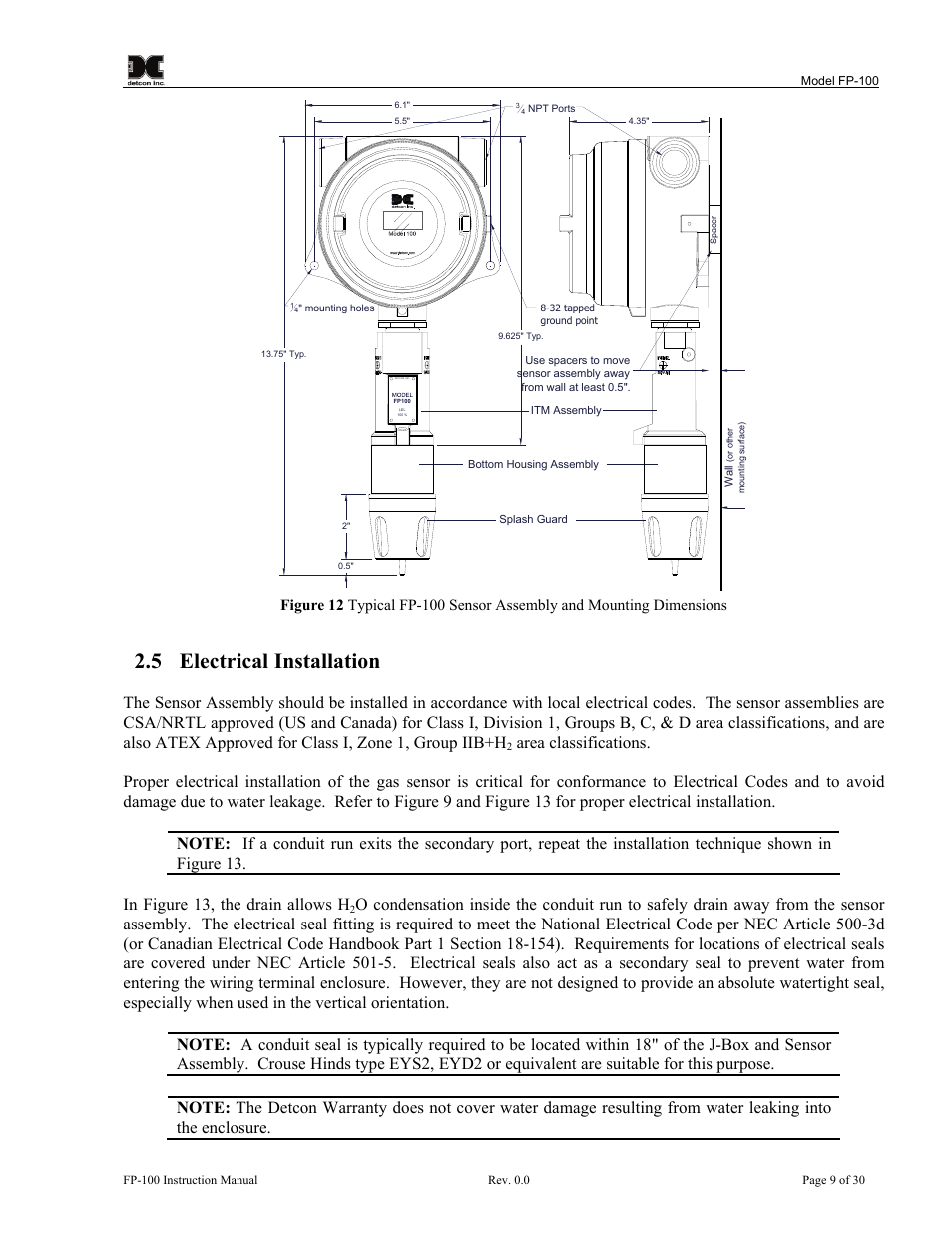 Electrical installation, 5 electrical installation | Detcon FP-100 User Manual | Page 13 / 34