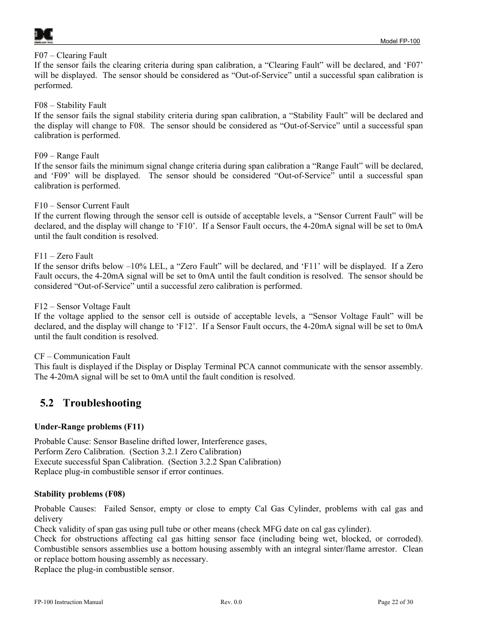 2 troubleshooting | Detcon FP-100 User Manual | Page 26 / 34