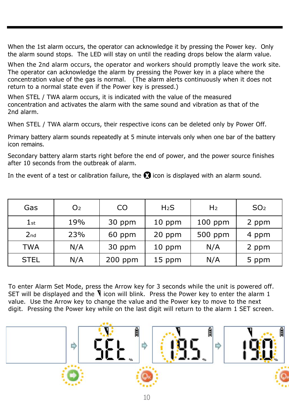 Alarm set point, Alarm set | Detcon SG1 User Manual | Page 11 / 16