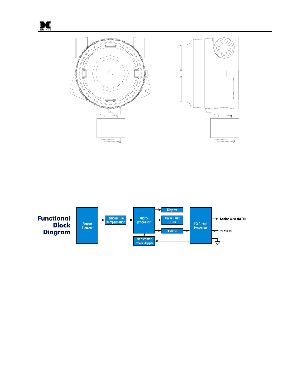 0 principle of operation, 0 application, 1 sensor placement/mounting | Principle of operation, Application, Sensor placement/mounting, Figure 4 explosion proof enclosures, Figure 5 functional block diagram | Detcon DM-534C User Manual | Page 7 / 22