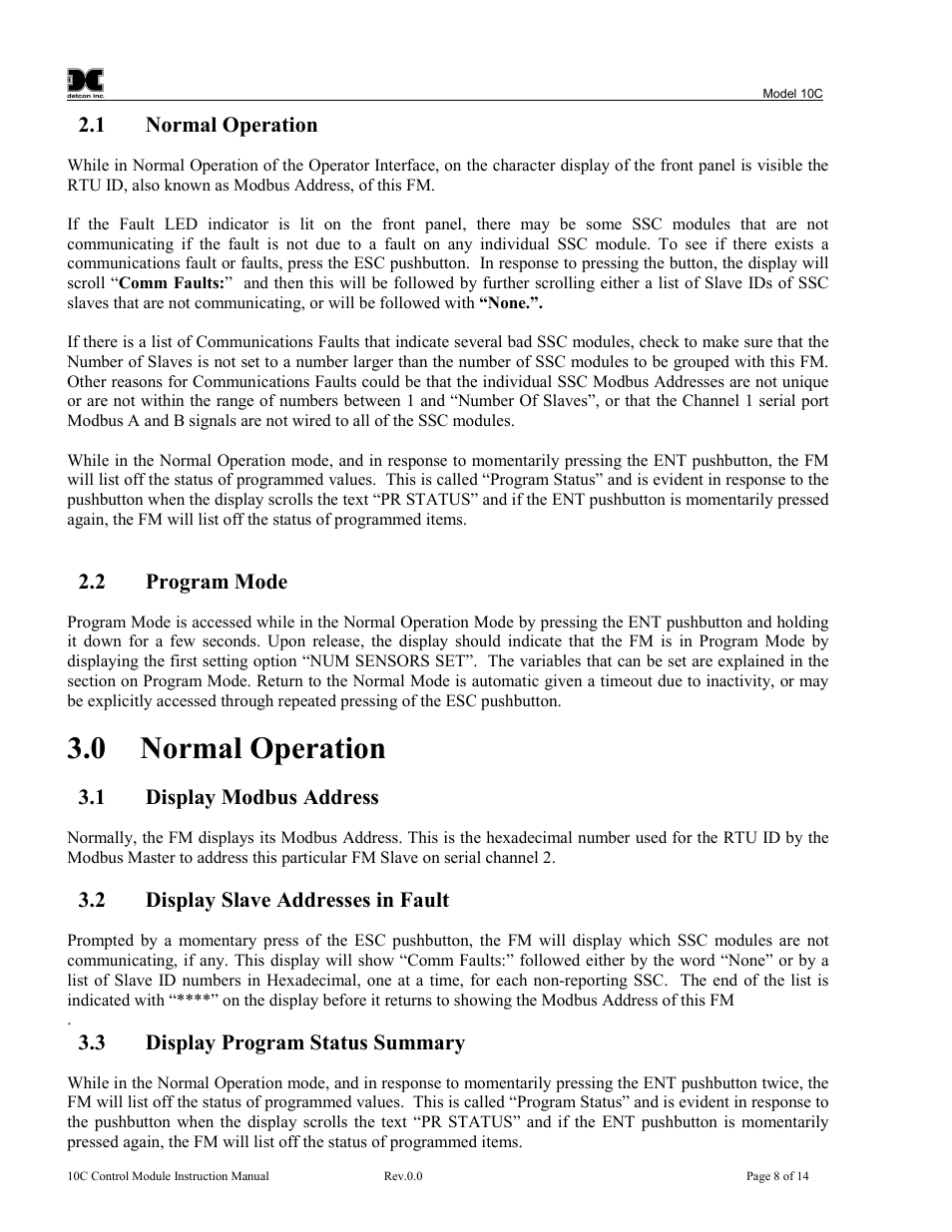 0 normal operation | Detcon 10C Facilities User Manual | Page 12 / 18