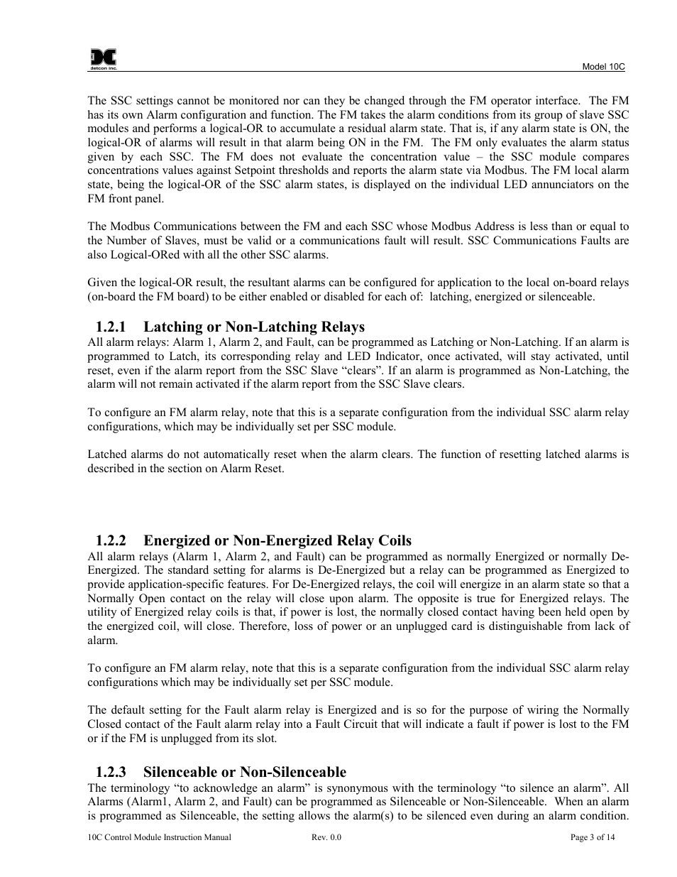1 latching or non-latching relays, 2 energized or non-energized relay coils, 3 silenceable or non-silenceable | Detcon 10C Facilities User Manual | Page 7 / 18