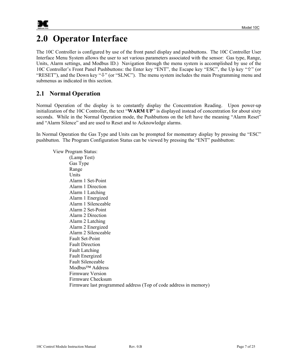 Operator interface, Normal operation, 0 operator interface | 1 normal operation | Detcon 10C User Manual | Page 11 / 29