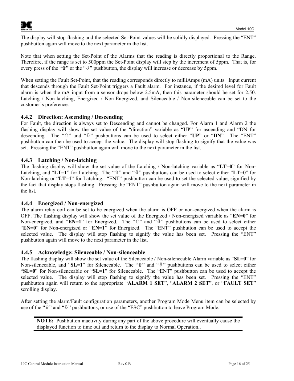 Direction: ascending / descending, Latching / non-latching, Energized / non-energized | Acknowledge: silenceable / non-silenceable | Detcon 10C User Manual | Page 20 / 29