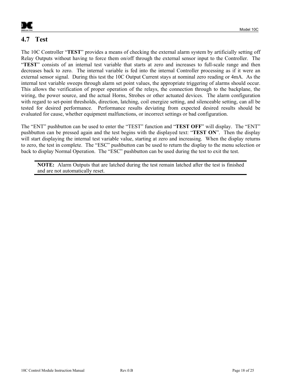 Test, 7 test | Detcon 10C User Manual | Page 22 / 29