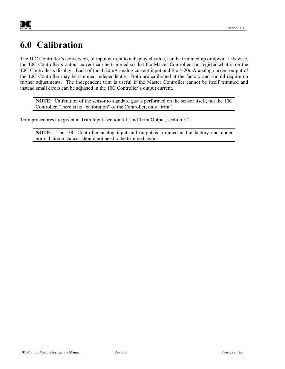 Calibration, 0 calibration | Detcon 10C User Manual | Page 26 / 29