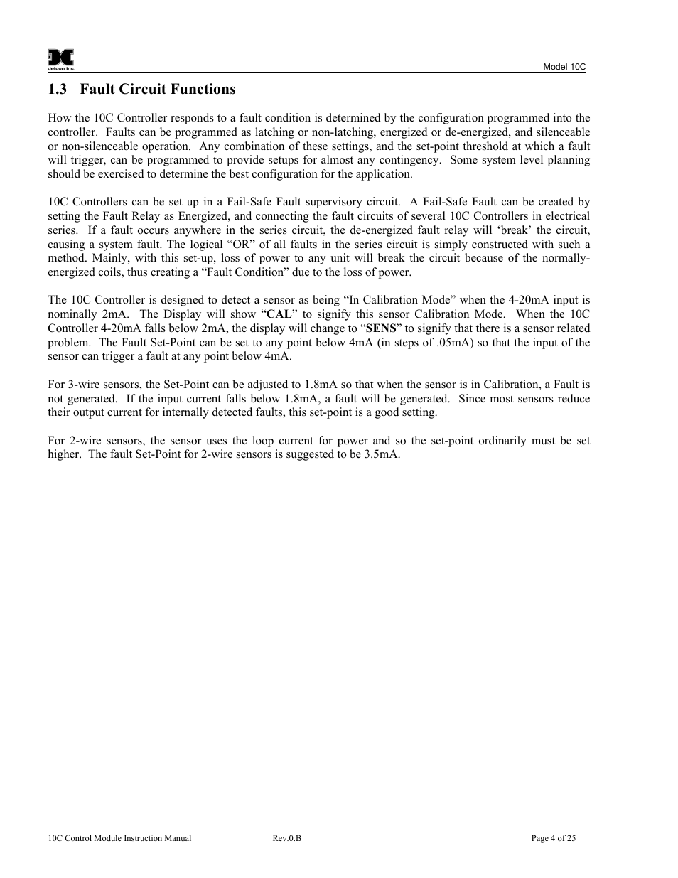 Fault circuit functions, 3 fault circuit functions | Detcon 10C User Manual | Page 8 / 29