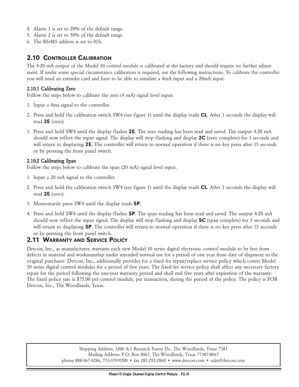 10 c, 11 w | Detcon 10B User Manual | Page 10 / 10