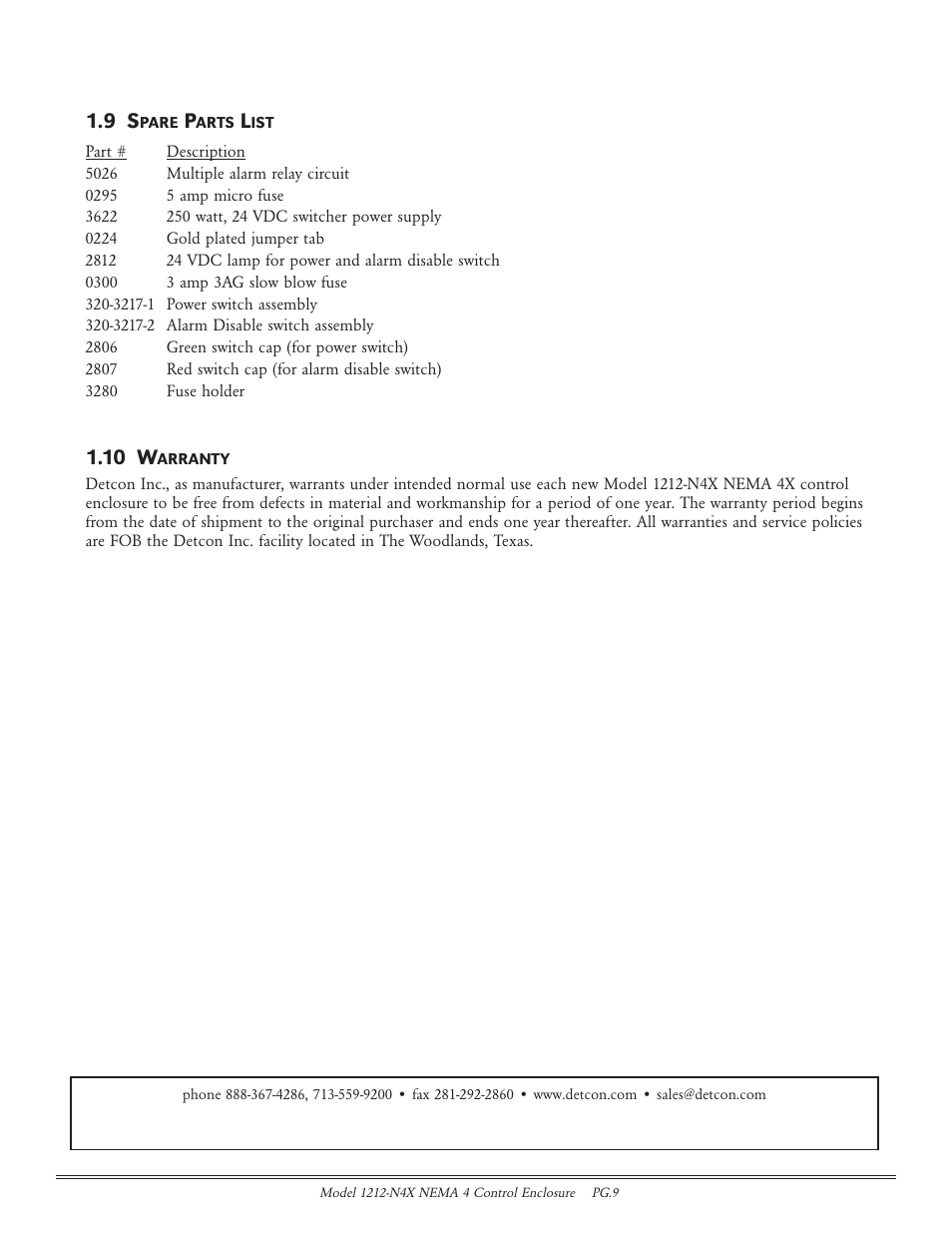 10 w | Detcon 1212-N4X User Manual | Page 9 / 9