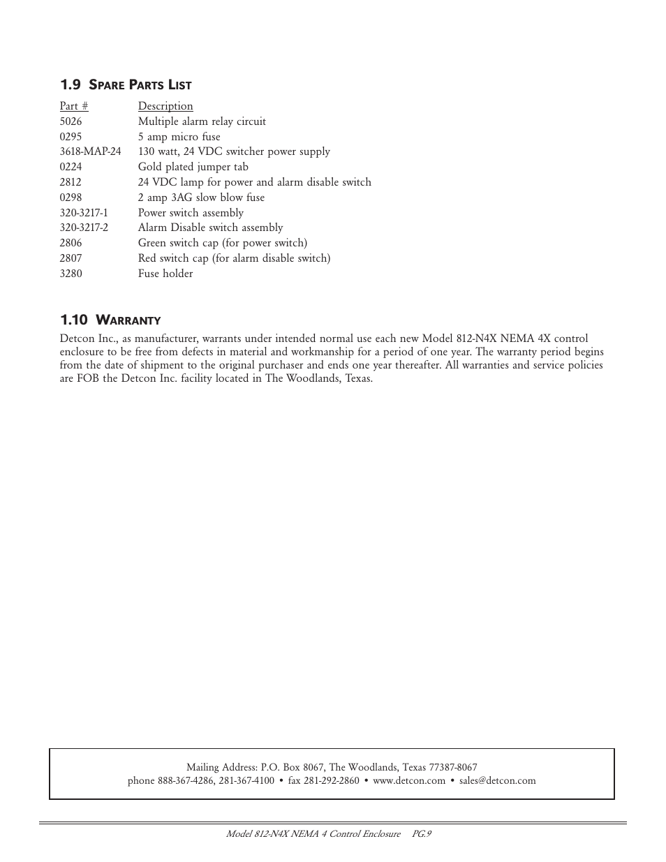 10 w | Detcon 812-N4X User Manual | Page 9 / 9