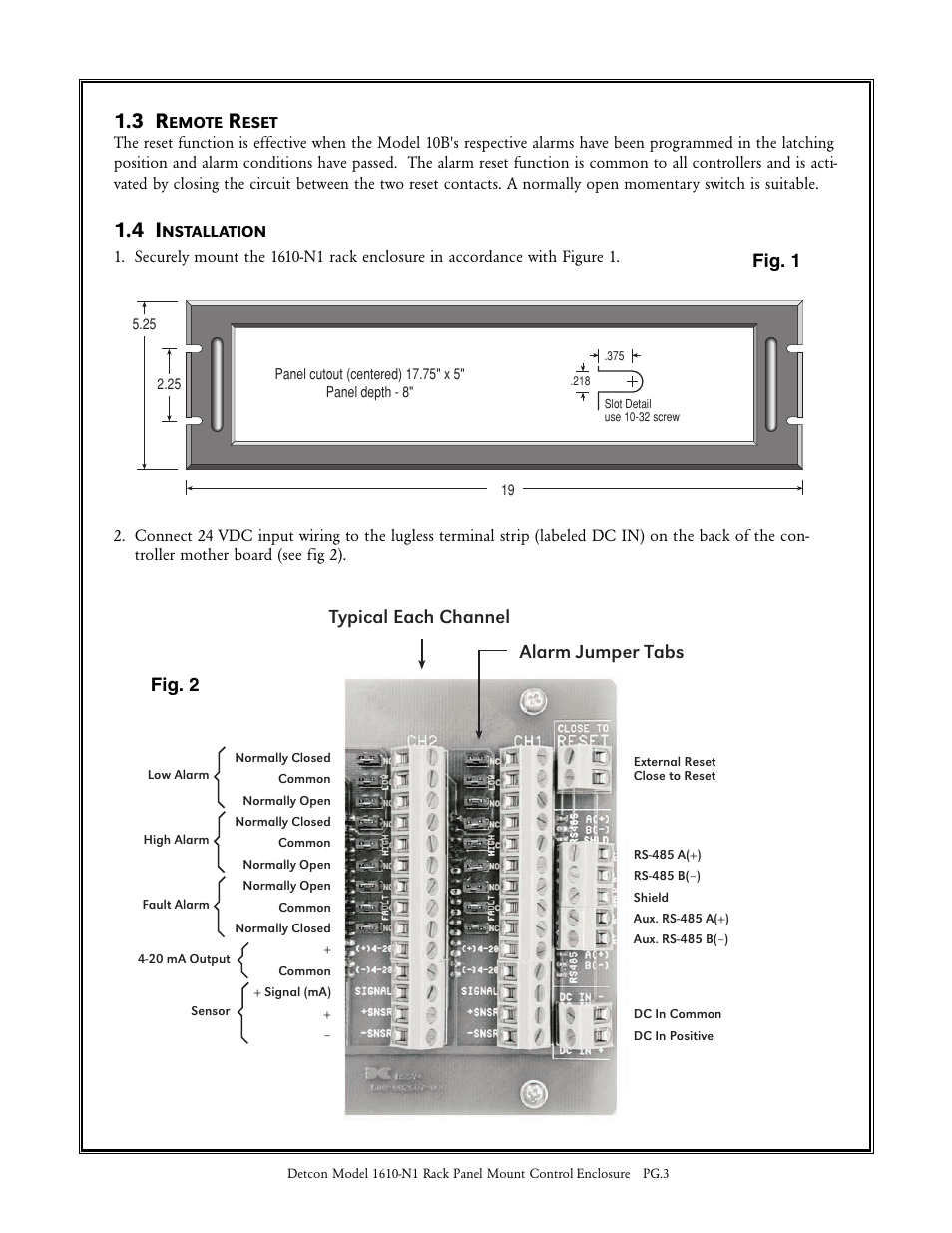 Typical each channel, Alarm jumper tabs, Fig. 1 | Fig. 2 | Detcon 1610-N1 User Manual | Page 3 / 4