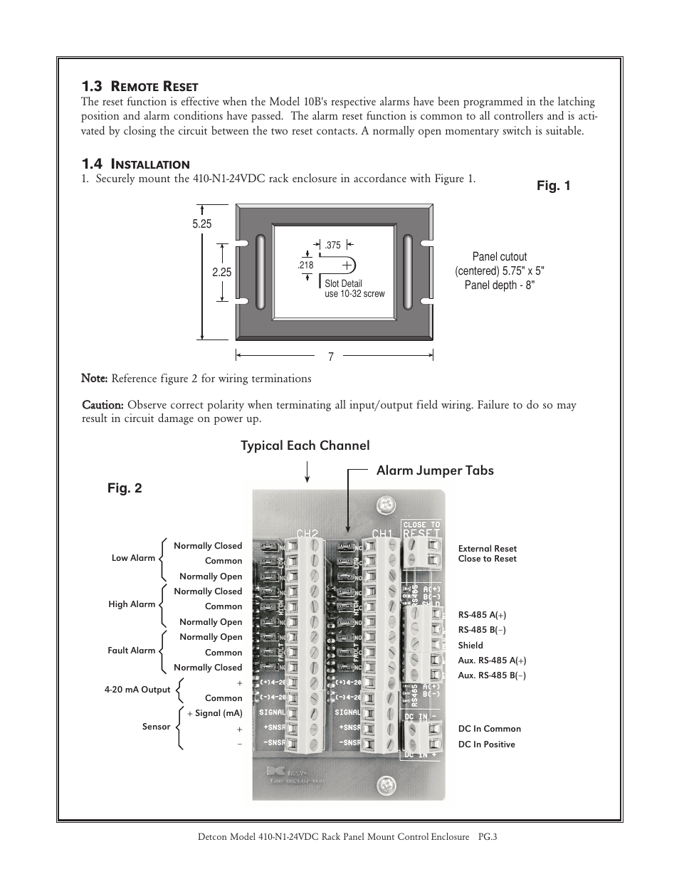 Typical each channel, Alarm jumper tabs | Detcon 410-N1-24VDC User Manual | Page 3 / 4