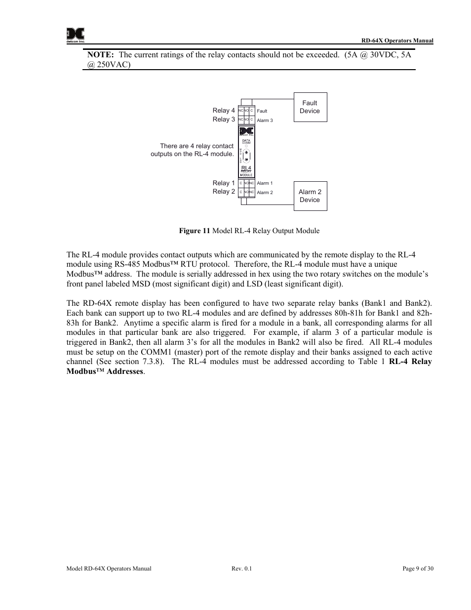 Figure 11 model rl-4 relay output module | Detcon RD-64X-N7 User Manual | Page 13 / 41
