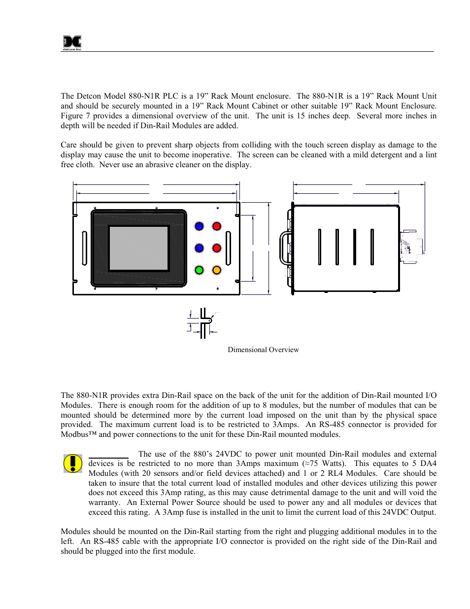0 installation, 1 installing i/o modules, Installation | Installing i/o modules, Figure 7 dimensional overview | Detcon 880S-N1R User Manual | Page 11 / 45