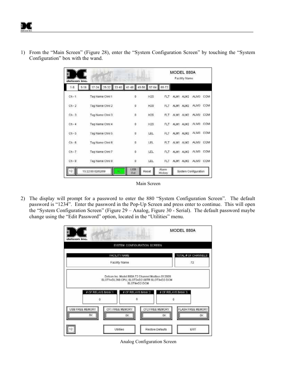 3 880 setup, 880 setup, Figure 28 main screen | Figure 29 analog configuration screen, Ection 4.3 880 setup, Figure 28 | Detcon 880S-N1R User Manual | Page 22 / 45