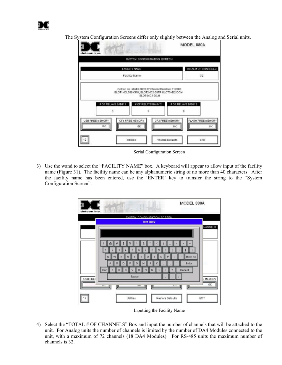 Figure 30 serial configuration screen, Figure 31 inputting the facility name | Detcon 880S-N1R User Manual | Page 23 / 45