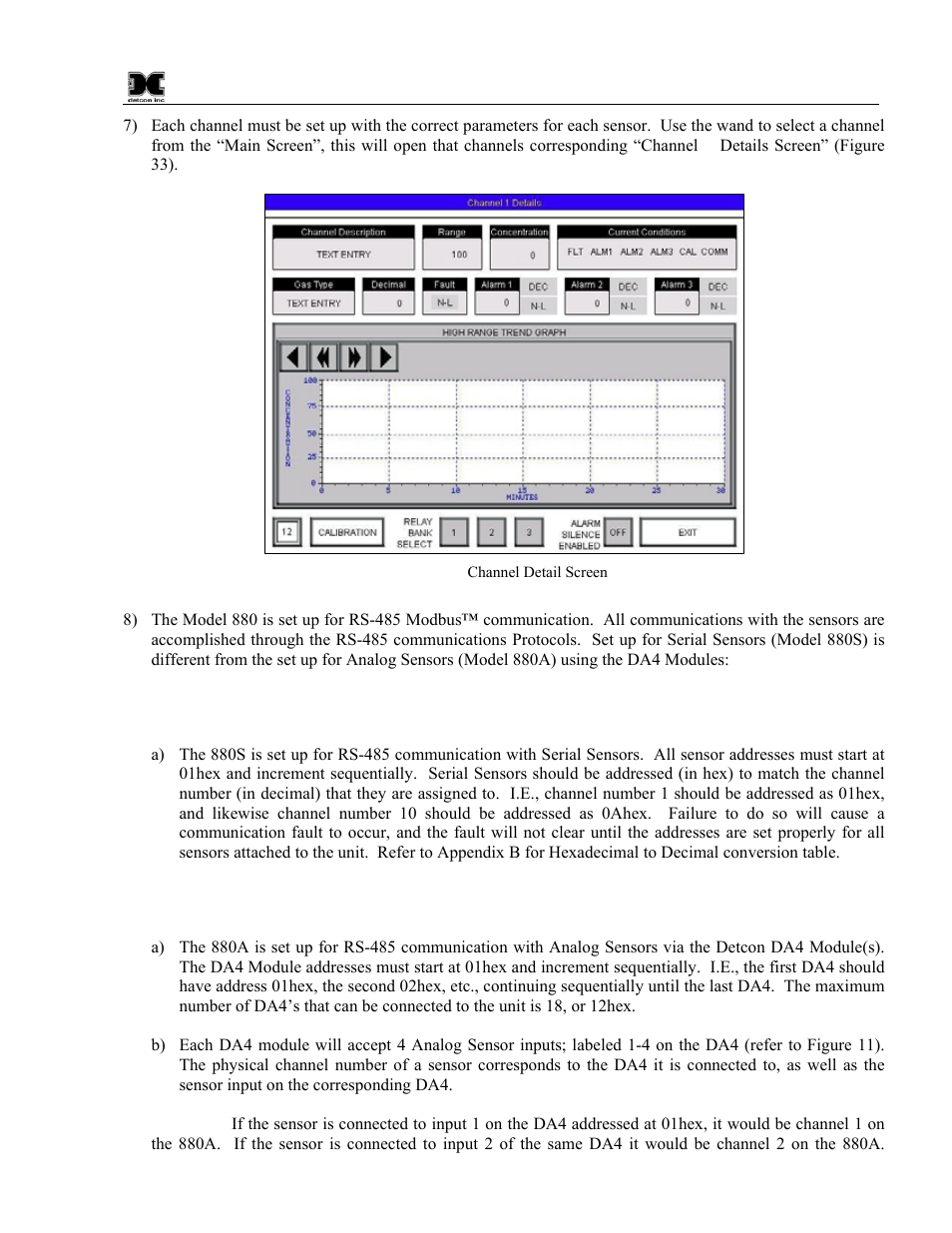 Figure 33 channel detail screen | Detcon 880S-N1R User Manual | Page 25 / 45