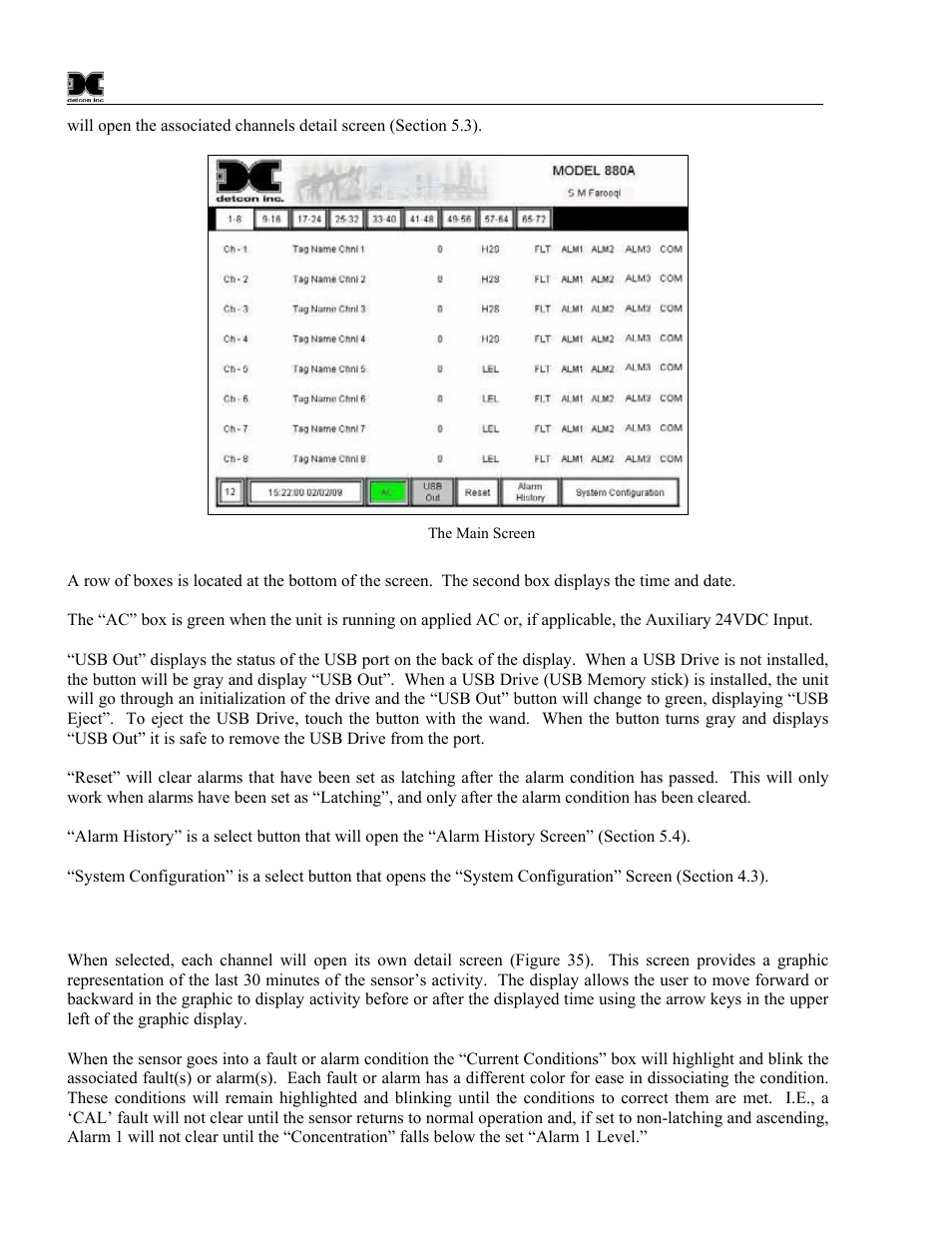 3 channel x details screen, Channel x details screen, Figure 34 the main screen | Detcon 880S-N1R User Manual | Page 30 / 45