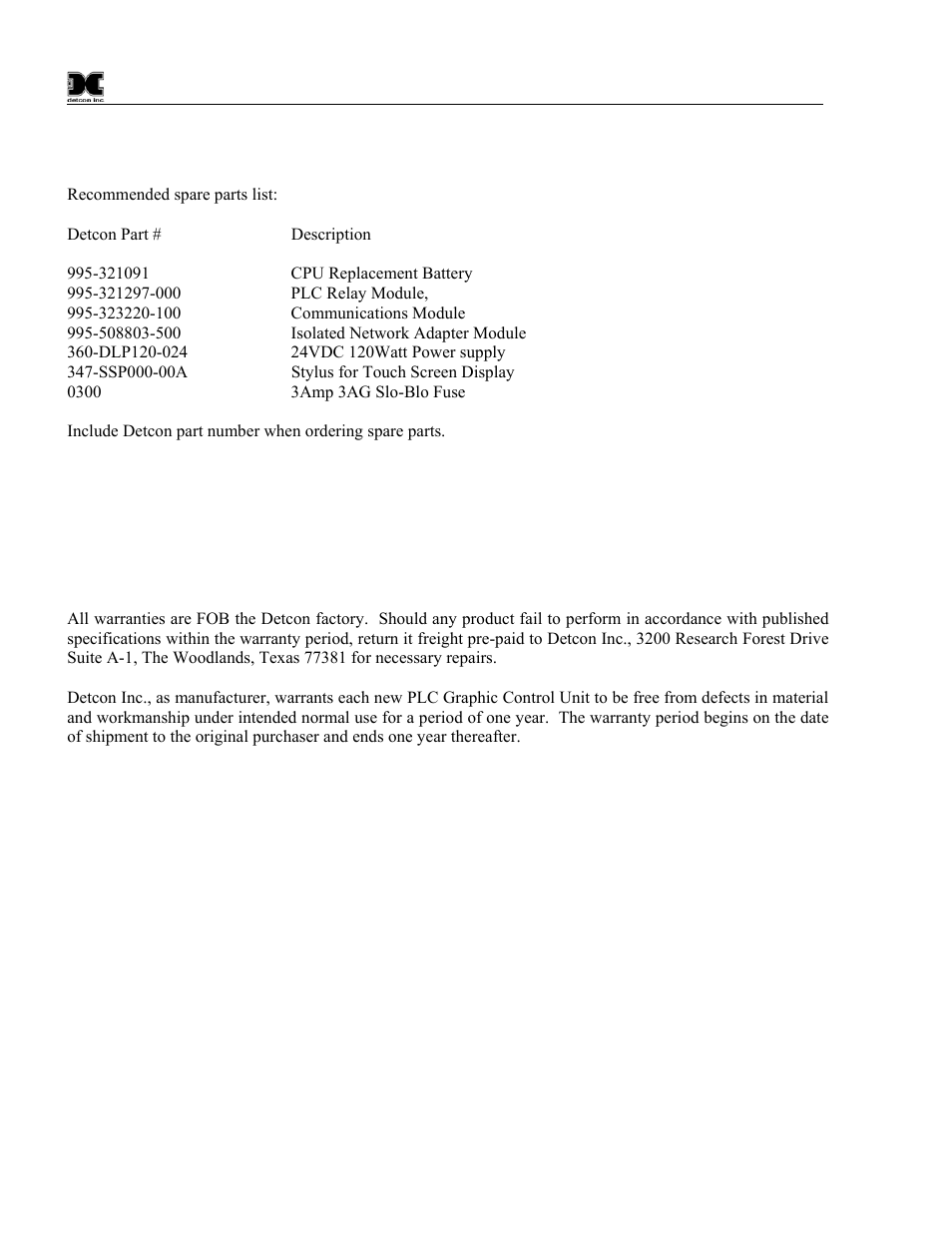0 spare parts, 0 warranty, Spare parts | Warranty | Detcon 880S-N1R User Manual | Page 34 / 45