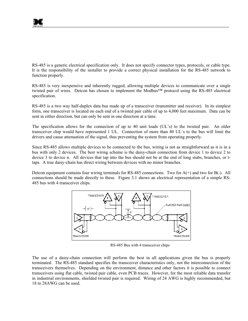 Appendix a, Rs-485 system integration wiring, Figure 37 rs-485 bus with 4 transceiver chips | Detcon 880S-N1R User Manual | Page 35 / 45