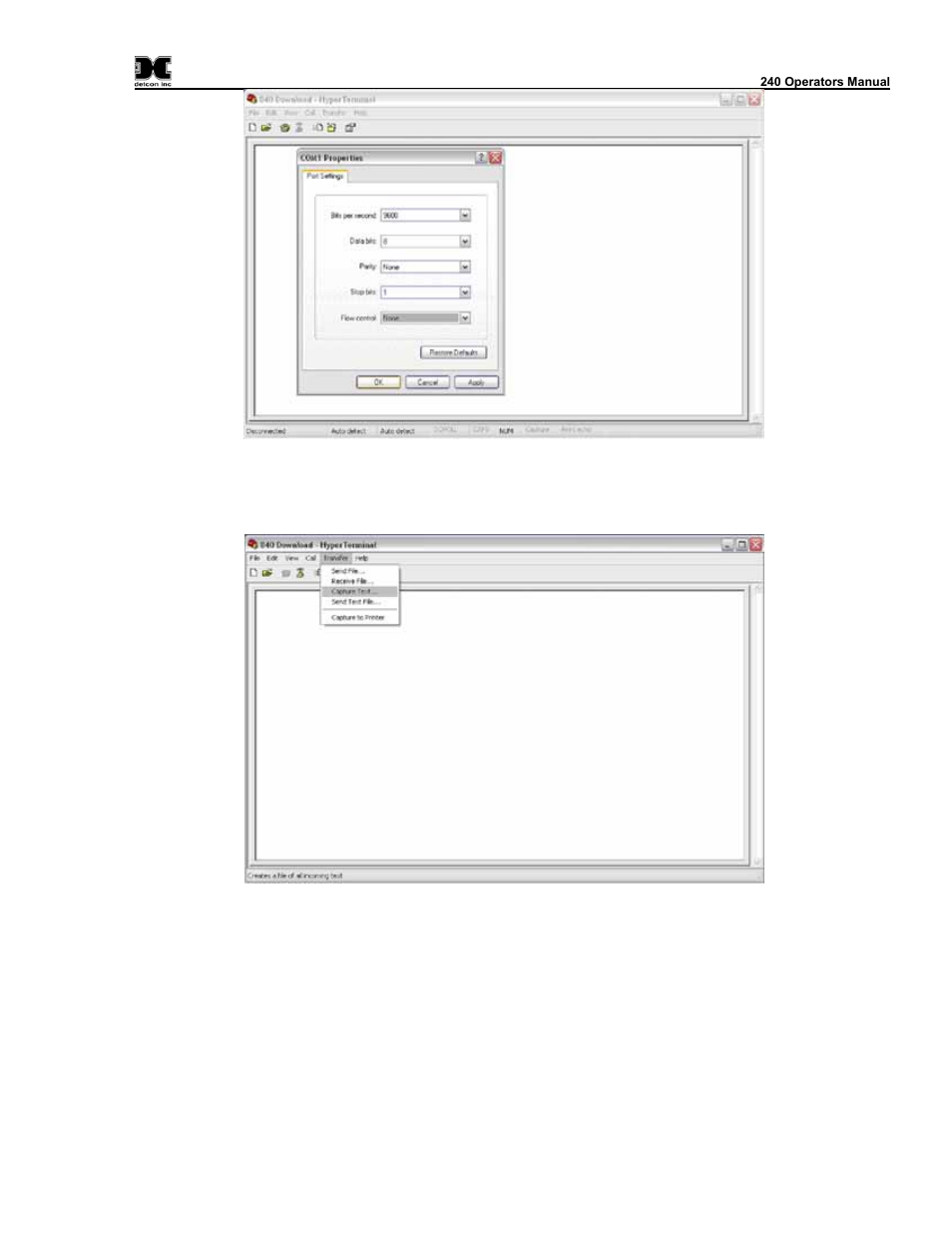Figure 14 communications port properties, Figure 15 setting up capture | Detcon 240 User Manual | Page 27 / 33