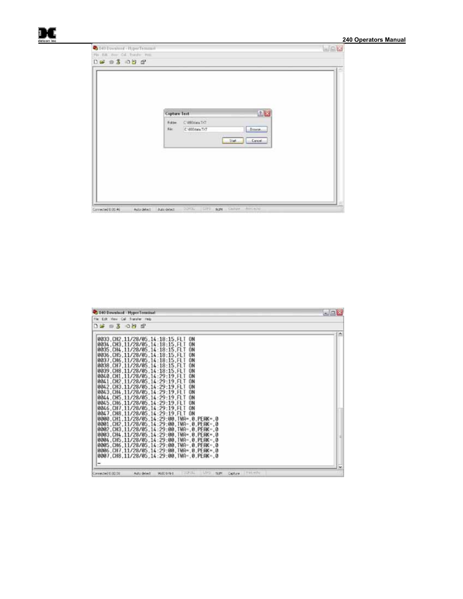 Figure 16 naming capture file, Figure 17 downloading information | Detcon 240 User Manual | Page 28 / 33