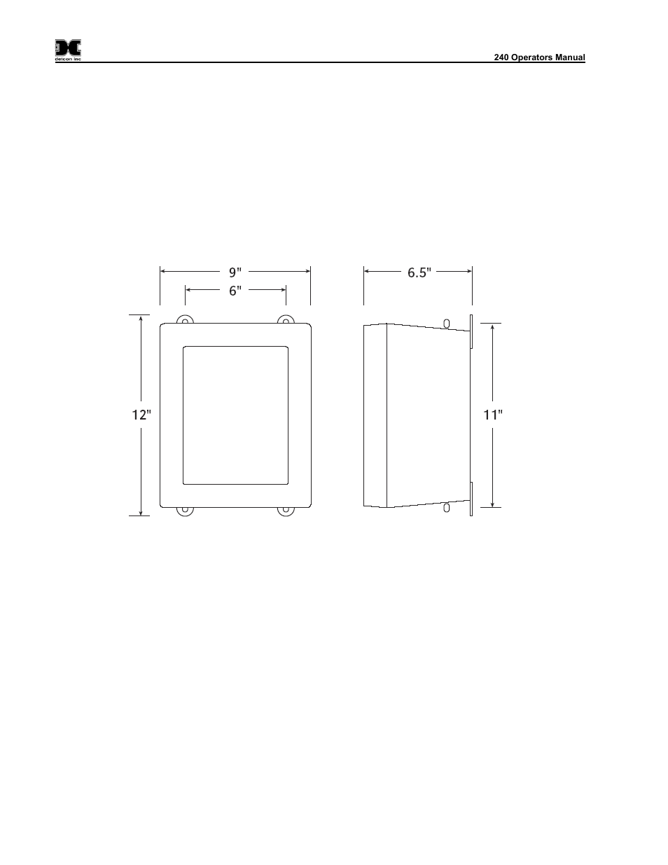 Installation, 1 mounting and cable penetrations, 2 power and i/o connections | 1 ac power, Mounting and cable penetrations, Power and i/o connections, Ac power, Figure 2 dimensional view of enclosure | Detcon 240 User Manual | Page 8 / 33