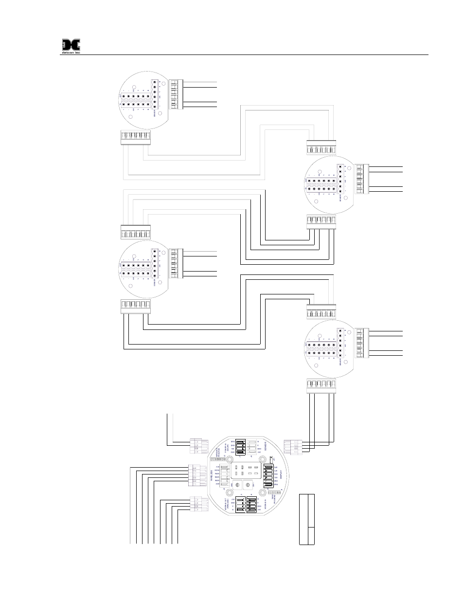 Figure 25 four serial sensors to rxt-300, Figure 25, Rxt-30 0 wireless transceive r | Terminal board, Tran sien t prot ection mod u le, Se rial senso r 2 tran sien t prot ection mod u le, Tr ansien t pro tection mod u le, Se rial senso r 1, So lar panel/ dc po we r, Ju mper setti ng | Detcon RXT-300 User Manual | Page 47 / 47